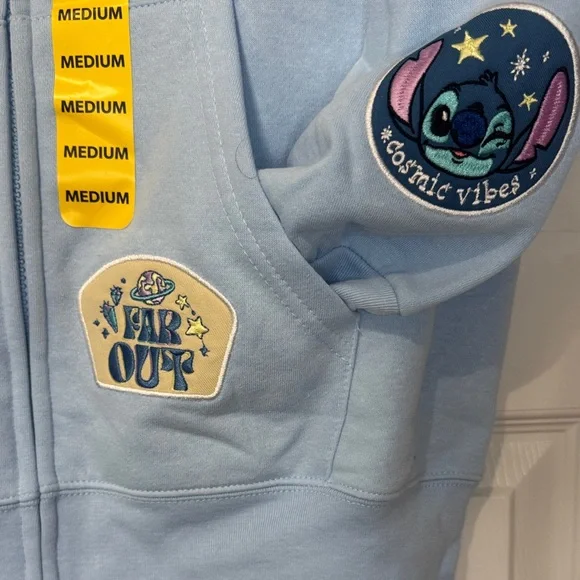 Disney Light Blue Stitch Hoodie with Patches Medium NWT - Picture 6 of 13